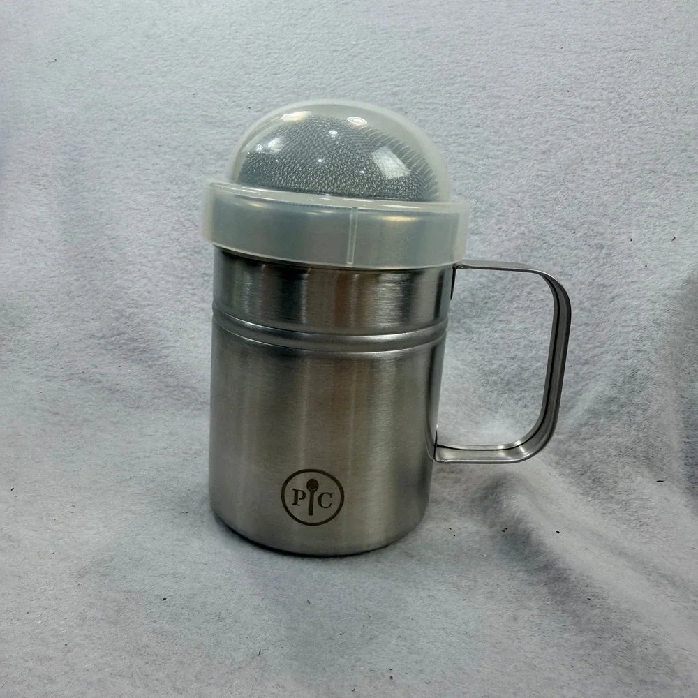 Pampered Chef Stainless Steel Flour Sugar Shaker Mesh Dredger with Storage Lid